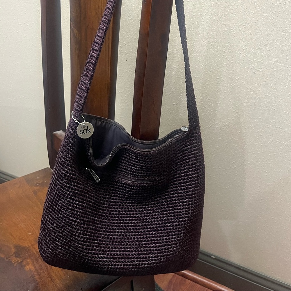 The Sak crocheted purse.  Dark Purple